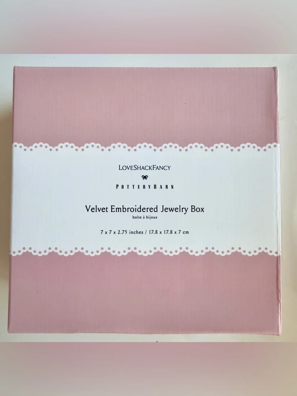 LoveShackFancy Blush Velvet Embroidered Jewelry Box, New in Box, Retail $99